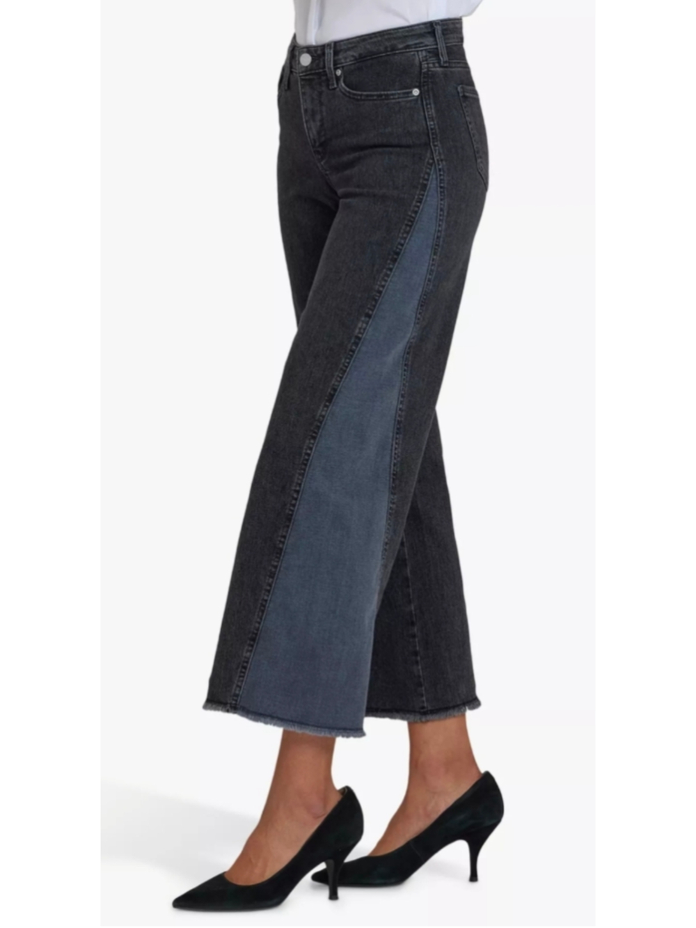NYDJ Teresa Wide Leg Jeans Contrast Side Panel Frayed Gray Street Shade Size 12